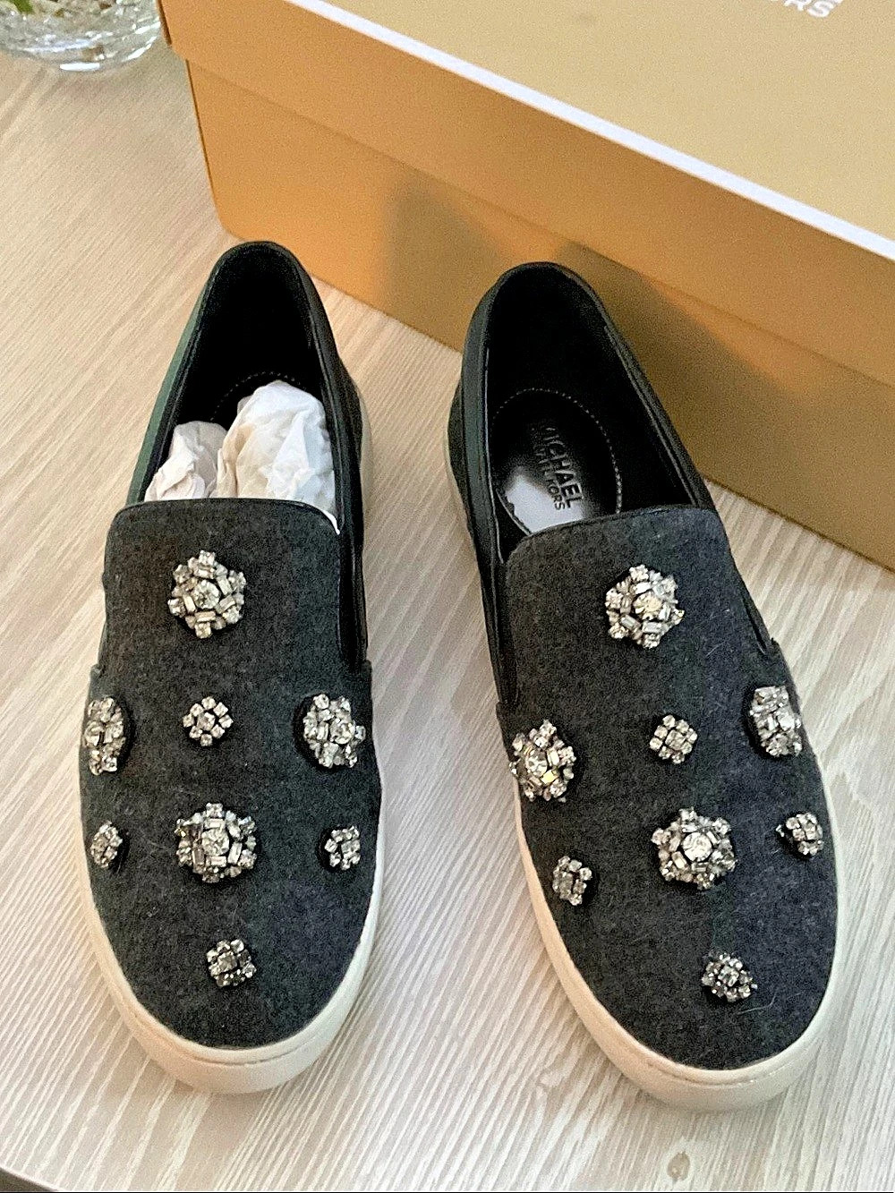 Michael Kors Keaton Crystal-Encrusted Flannel Slip-On Sneaker Slip-On Sneakers